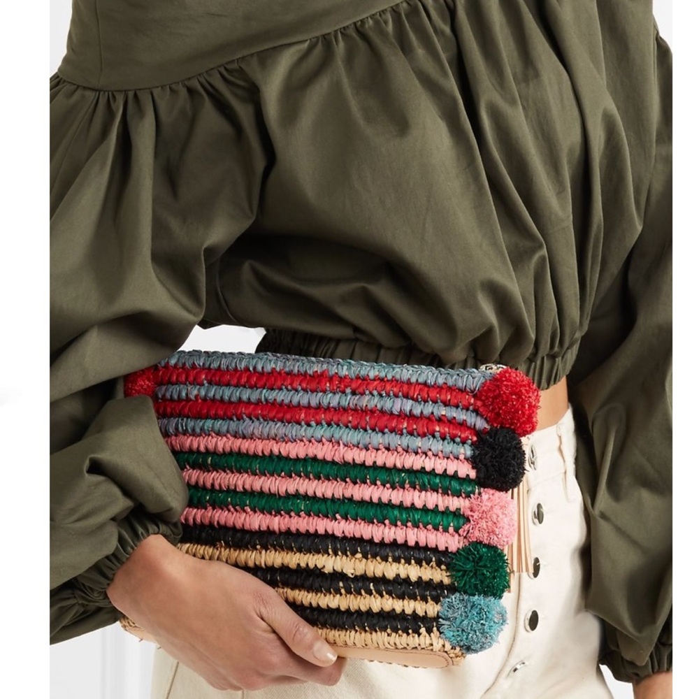 LOEFFLER RANDALL Rainbow Straw Pouch Clutch Purse - Picture 3 of 15